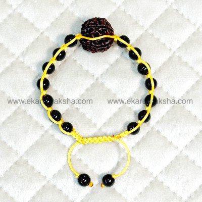 Black Nepali Rudraksha bracelet 5 Mukhi Obsidian yellow thread Lord shiva blessings buri nazar evil eye protection Root Muladhara chakra balance hand band
