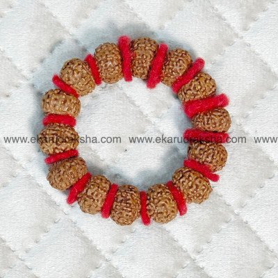 9 Mukhi Rudraksha Bracelet Lab Certified red woolen spacers Goddess Durga Shakti Kaal Bhairav protection from negativity power energy