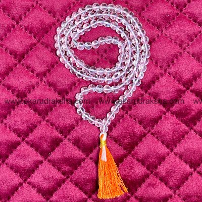 Sphatik Mala Diamond Cut 6 mm Lab Certified Indian Crystal quartz mindfulness temper control positivity Necklace