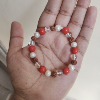 Balance-of-life bracelet elastic adjustable with rudraksha coral pearl sphatika original