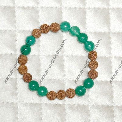 5 Mukhi Rudraksha Green Jade Bracelet Lab Certified Lord Shiva blessings