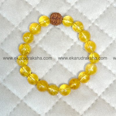 Citrine Rudraksha Bracelet 5 mukhi Sunela Lab Certified 10 mm Yellow quartz crystal Success Money Balance hand band