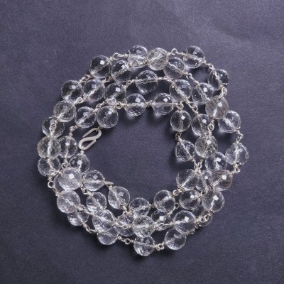 Sphatik diamond cut 10 mm pure silver mala 54 beads designer original quartz crystal necklace