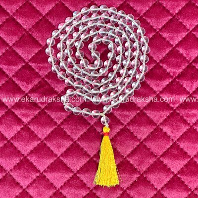 Original Sphatik Mala Round Full Transparent 8 mm 108 beads necklace