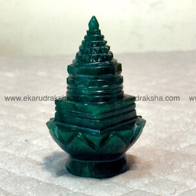 Margatham 4 inch Shree Meru Yantra Laxmi Vishnu premium green jade stone vedic margaz statue figurine