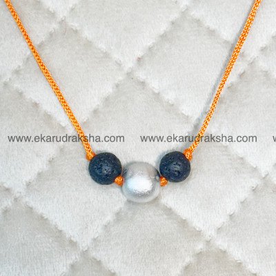 Mercury Parad Gutika Shiva Pendant Goli black lava beads orange thread protection health spiritual growth locket