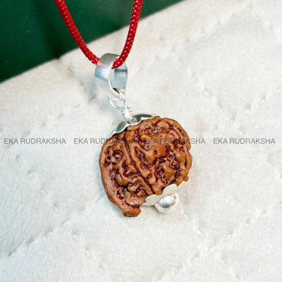 Original Ganesha Rudraksha Nepali bead 925 silver flower pendant locket in red thread luck improvement blessings obstacle free career study growth chain