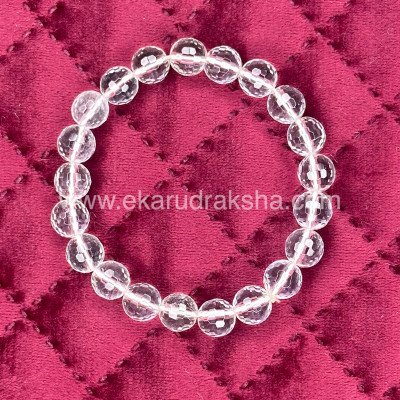 Sphatika bracelet 8 mm diamond cut original sphatikam lab certified clear quartz calm mind