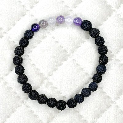Black Rudraksha amethyst bracelet 5 mukhi for men women lab certified Kaal Bhairav elastic
